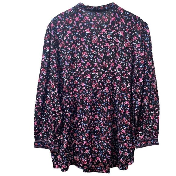 Woman Within Boho Blouse  Size 18/20 Tunic Top Black Wine Floral Rayon NWT Long - Picture 4 of 10